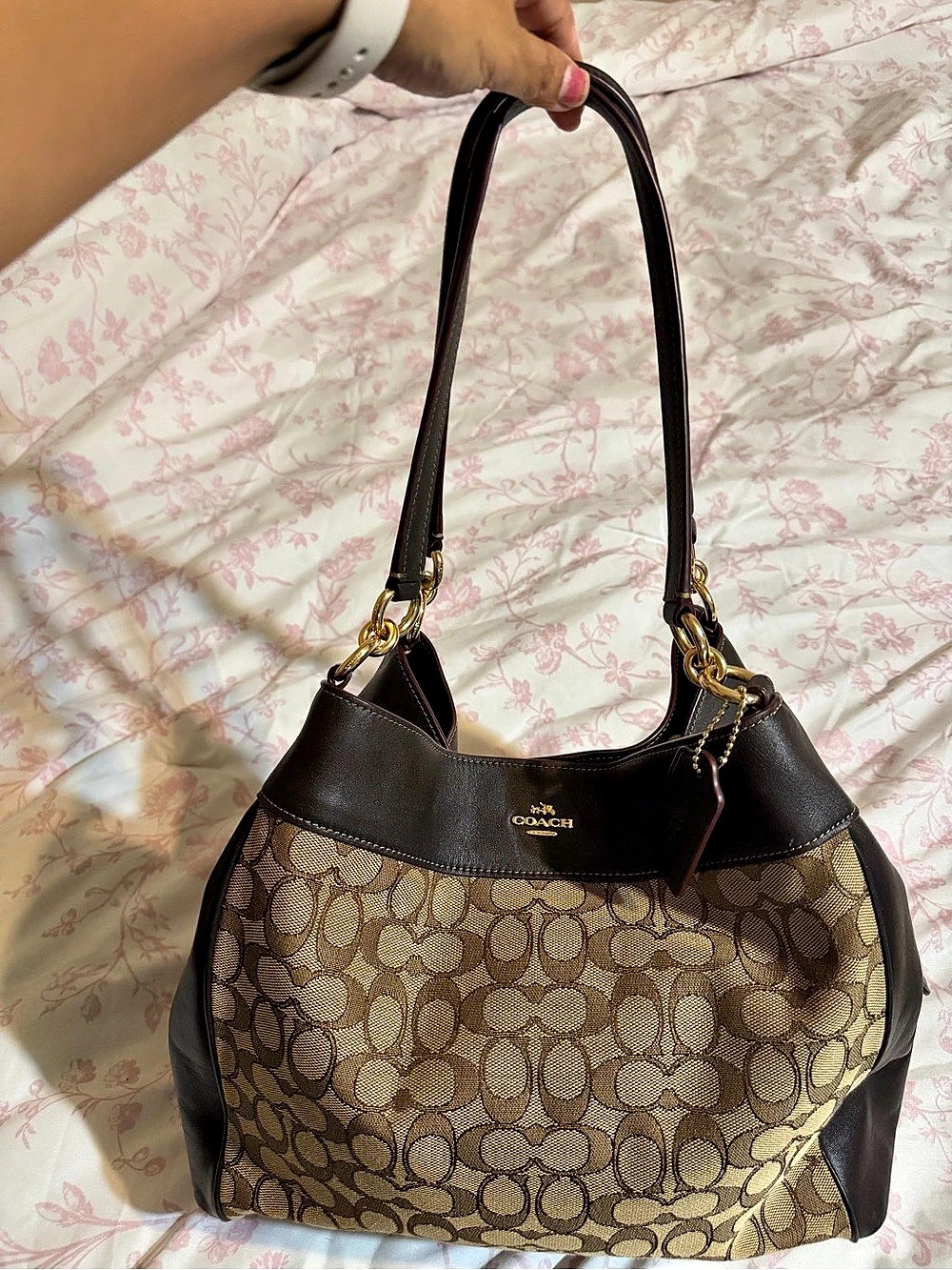Coach Lexy Shoulder Bag in Signature Jacquard Brown & Black